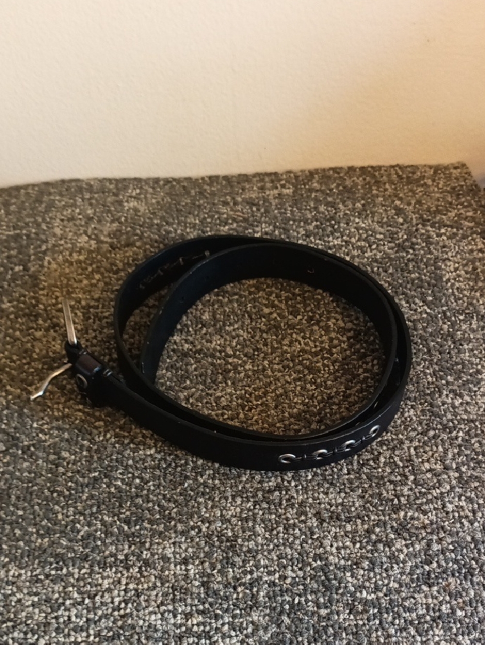 Rolfs Black Leather Belt with Silver Eyelet Details Size L